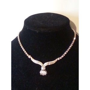 Rare Vintage Halbe Rhinestone Choker Necklace chrome plated paste stone